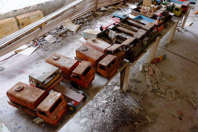 High angle view of machinery on factory