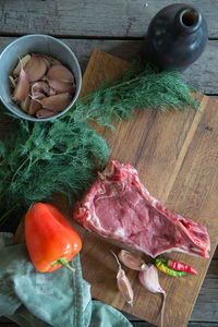 High angle view of vegetables on cutting board