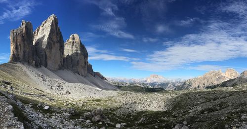 Scenic view of mountains against cloudy sky