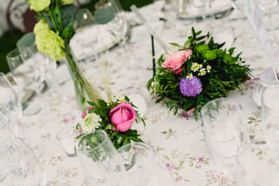 High angle view of rose bouquet