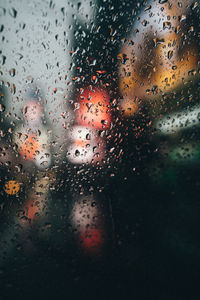 Close-up of raindrops on glass window