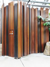 Closed wooden door of building