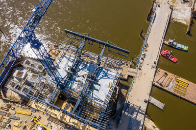 Construction in progress of a mass rapid transit line - highway. aerial view