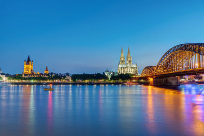 The river rhine with the famous skyline of cologne at dawn