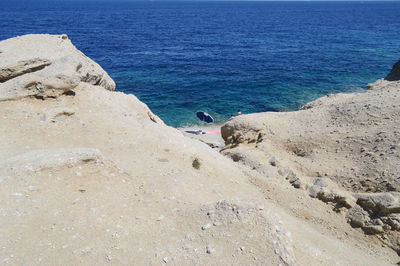 High angle view of rocks on beach