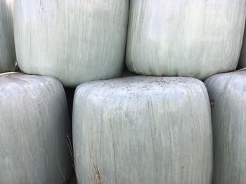 Full frame shot of pattern of wrapped hay bales 