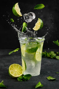 Levitation drink on glass with splash