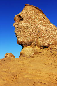 Low angle view of rocky landscape against clear sky