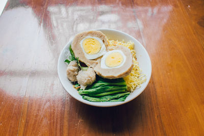 High angle view of breakfast served on table