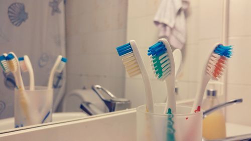 Close-up of toothbrushes