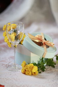 Close-up of wine glass on table
