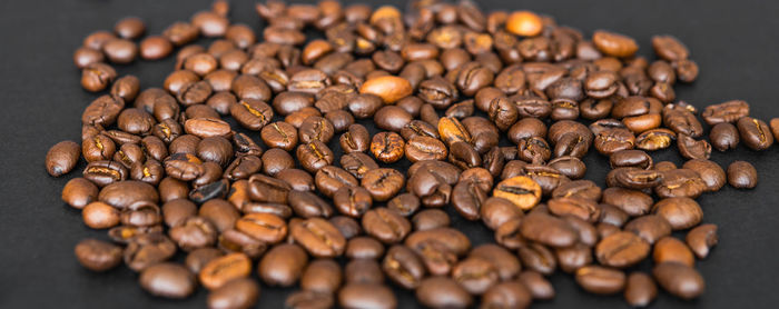 High angle view of coffee beans on table