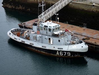 High angle view of boat at harbor