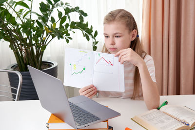 Girl attending online class