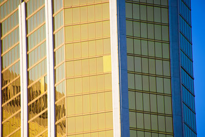 Multi colored building against blue sky