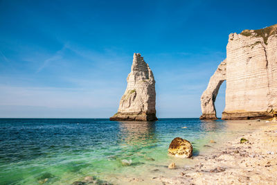 The famous cliffs at etretat from the beach, photography taken in france