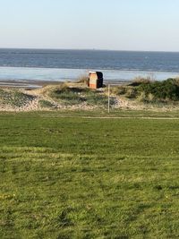 Scenic view of sea against clear sky