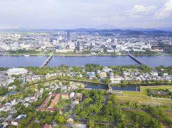 High angle view of townscape against sky