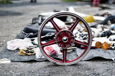Close-up of garbage on road