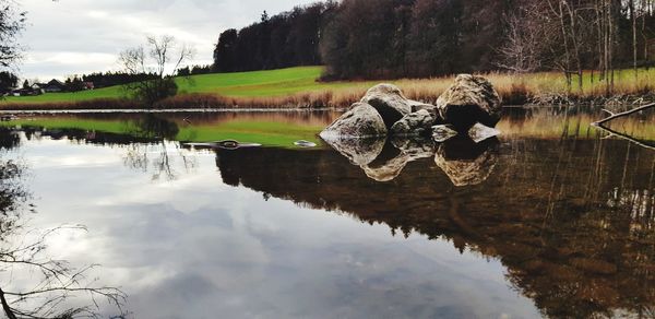 Scenic view of lake against sky