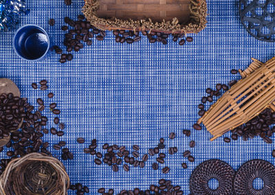 High angle view of blue table