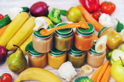 High angle view of food on table