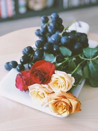 Close-up of rose on table