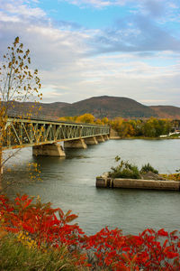 Scenic view of bridge over river against sky