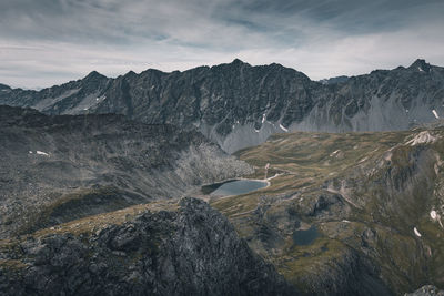 Scenic view of mountain range against sky