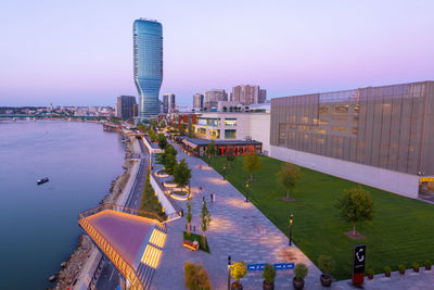 High angle view of buildings in city