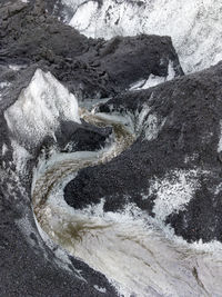 High angle view of snow covered land