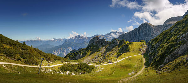 Panoramic view of landscape and mountains against sky