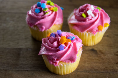 Close-up of cupcakes on table