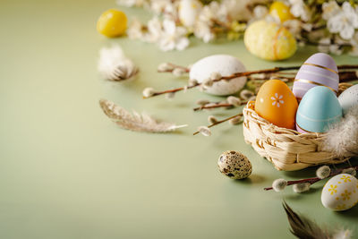 Close-up of christmas decorations on table