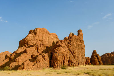 Rock formations on landscape against clear sky