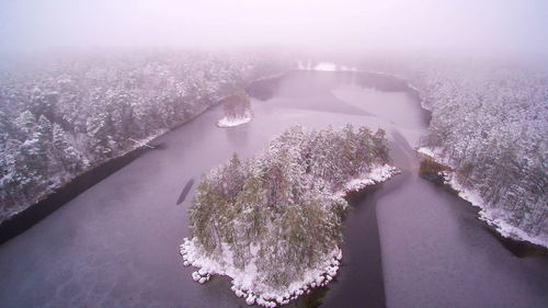 High angle view of frozen river during winter