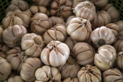 High angle view of garlic for sale in market