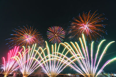 Low angle view of firework display at night