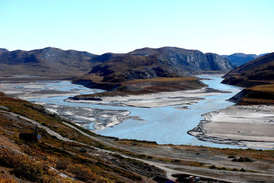 Scenic view of mountains against clear sky