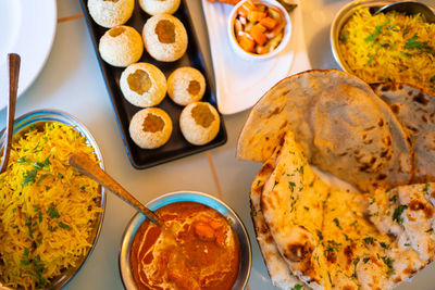 High angle view of food on table