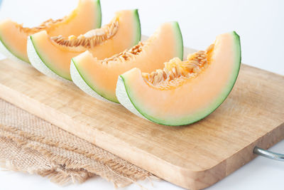 Close-up of fruits on cutting board