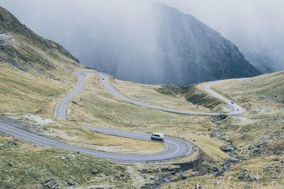 High angle view of winding road on mountain