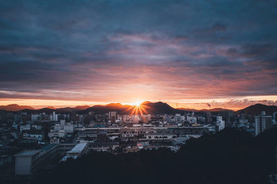 Panoramic view of townscape against sky during sunset