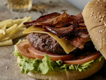 Close-up of burger on table