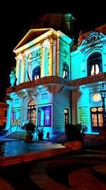 Illuminated building at night