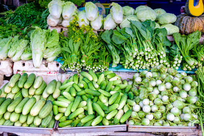 High angle view of vegetables for sale in market