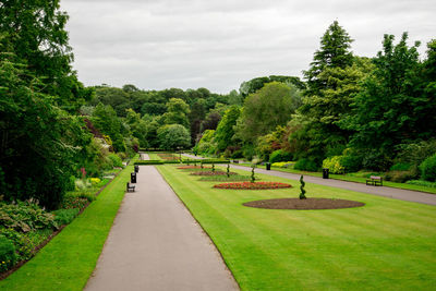 Footpath in park against sky