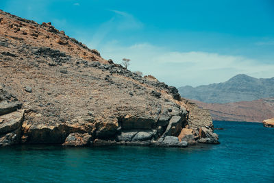 Scenic view of rocks in sea against sky