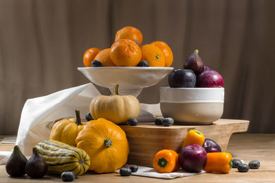 Close-up of pumpkins on table