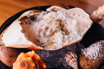 High angle view of ice cream on table